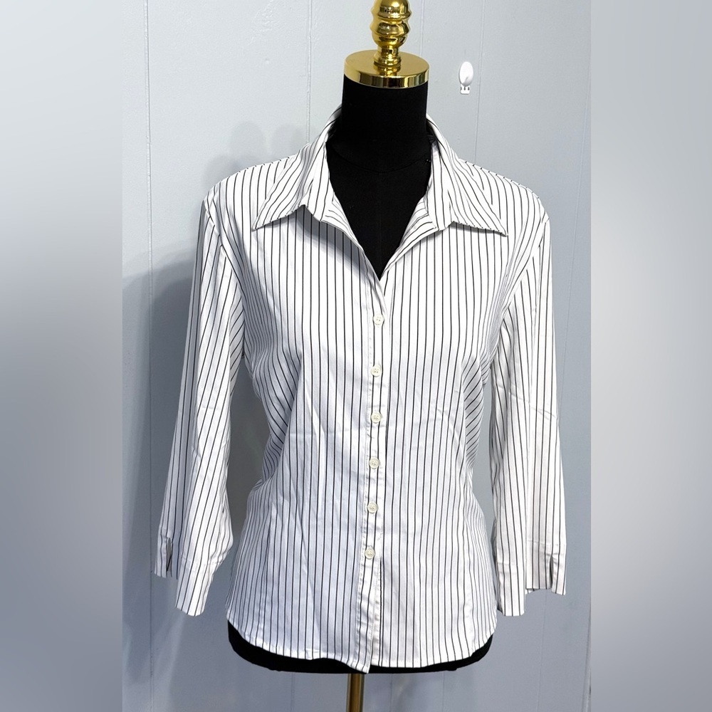#12)  Fred David Black and White Striped Button-Down Shirt